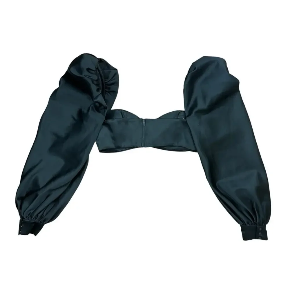 House of CB Jana Black Satin Puff Balloon Sleeve Witchy Dark Romantic Size Large